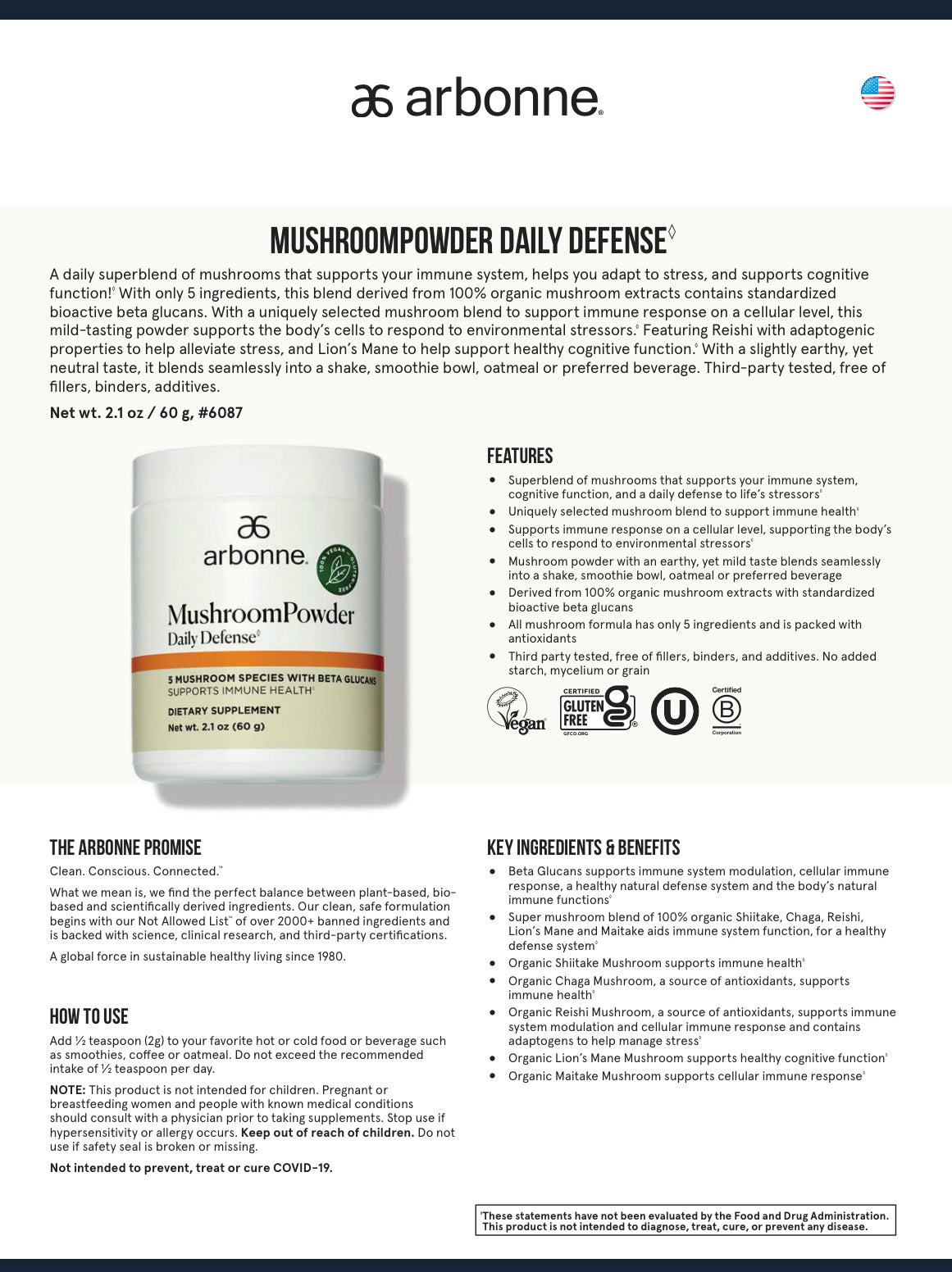 MushroomPowder Daily Defense(Arbonne)