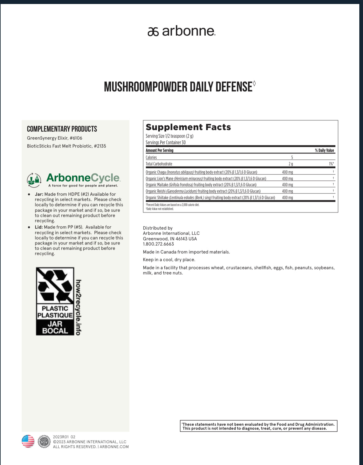MushroomPowder Daily Defense(Arbonne)