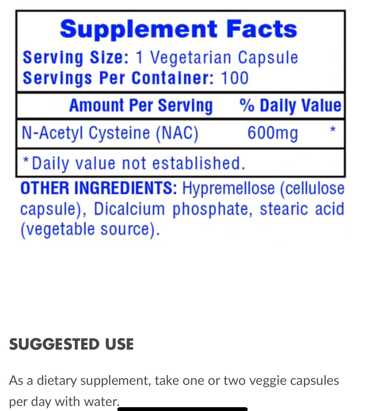 NAC N-Acetyl Cysteine 100 Servings